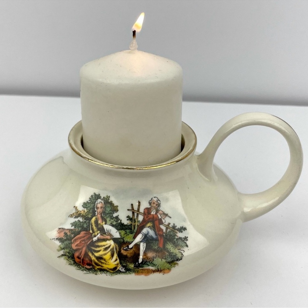 Vintage Ceramic Candle Holder with Handle